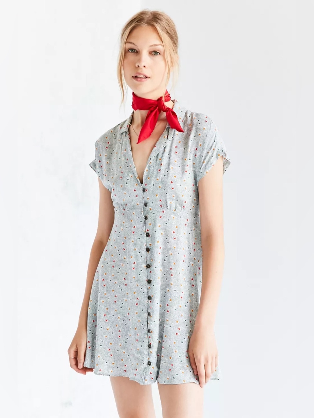 Kimchi Blue Lucy Printed Shirt Dress Womens Sz Small Button Up Skater Mini